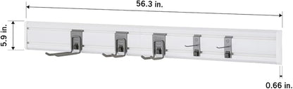 TRINITY 7-Piece Wall Mounted Storage Track System, Garage & Tool Organization Set with 2 PVC 28" Panels and 5 Hooks, Up To 150 Lbs Per Panel, White