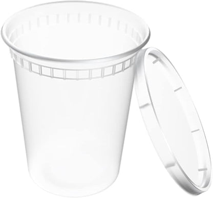 EDI [32 OZ, 20 Sets] Plastic Deli Food Storage Containers with Airtight Lids | Microwave-, Freezer-, Dishwasher-Safe | BPA Free | Heavy-Duty | Meal Prep | Leakproof | Recyclable