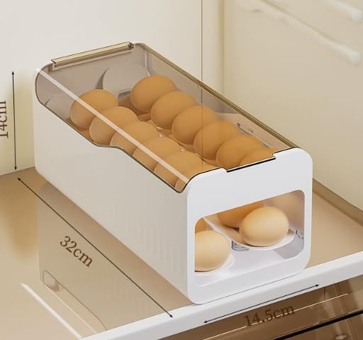 Jankings Press-Roll Egg Tray – Clear Stackable PP Egg Organizer with Auto Rolling Dispenser for Fridge & Kitchen, Portable, Shock-Proof Egg Storage