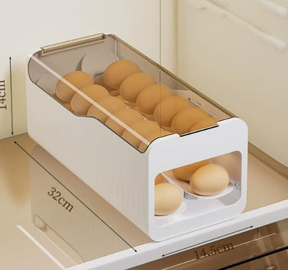 Jankings Press-Roll Egg Tray – Clear Stackable PP Egg Organizer with Auto Rolling Dispenser for Fridge & Kitchen, Portable, Shock-Proof Egg Storage
