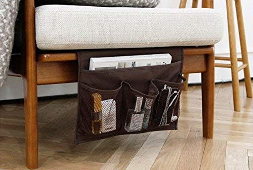Meeall Bedside Storage Organizer with Pockets, Bedside Organizer Caddy for Remote Control, Table Cabinet, Phones, Magazines, Tablets, Accessories, Brown
