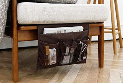 Meeall Bedside Storage Organizer with Pockets, Bedside Organizer Caddy for Remote Control, Table Cabinet, Phones, Magazines, Tablets, Accessories, Brown