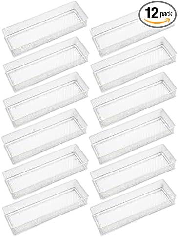 YBM HOME White Mesh Drawer Organizer and Storage for Kitchen Drawers, Serves as School Supply Holder, Office Desktop Organizer Basket, Makeup and Craft Supplies Organization, (12 Pack, 4x12x2 Inch)