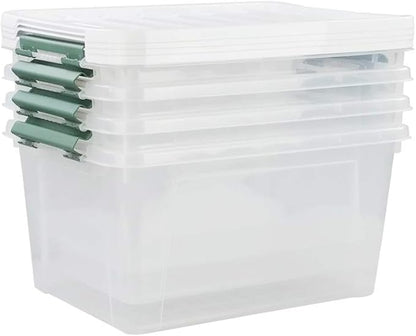 Gloreen 20 Quart Clear Storage Bins with Lid and Handle, Multipurpose Stackable Plastic Storage Latches Box/Containers,set of 4