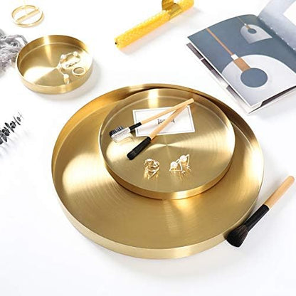 IVAILEX Round Gold Tray Stainless Steel Jewelry, Make up, Candle Plate Decorative Tray (5.5 inches)