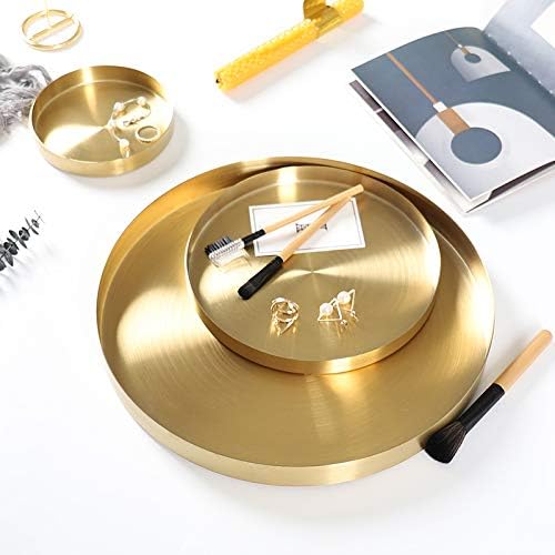 IVAILEX Round Gold Tray Stainless Steel Jewelry, Make up, Candle Plate Decorative Tray (7 inches)