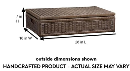 The Basket Lady Underbed Wicker Storage Box, Large, 28 in L x 18 in W x 7 in H, Antique Walnut Brown
