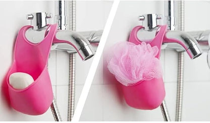 Handy Housewares Hanging Silicone Sink Caddy - for Kitchen or Bath, Hangs from Faucet, Helps Dry Sponges, Loofahs, Razors, Soap (1 Pack, Pastel Pink)
