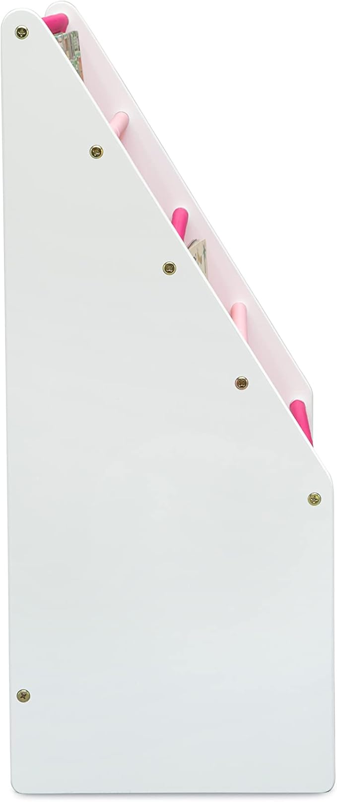 Delta Children Sling Rack Bookshelf for Kids - Easy-to-Reach Storage for Magazines or Coloring Books - Ideal for Playrooms & Homeschooling - Greenguard Gold Certified, White/Pink