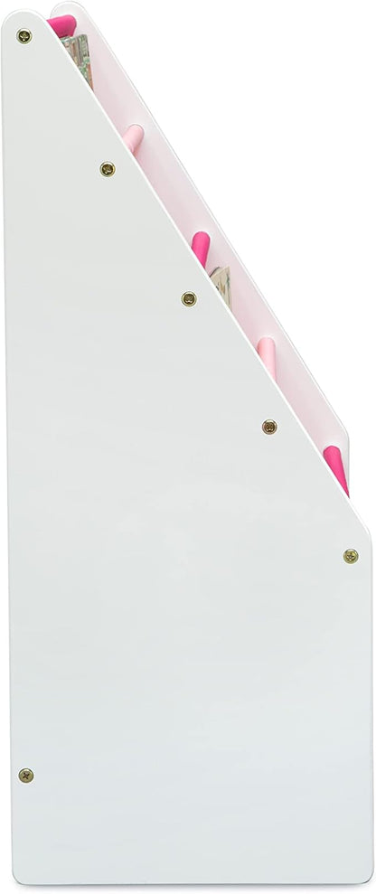 Delta Children Sling Rack Bookshelf for Kids - Easy-to-Reach Storage for Magazines or Coloring Books - Ideal for Playrooms & Homeschooling - Greenguard Gold Certified, White/Pink