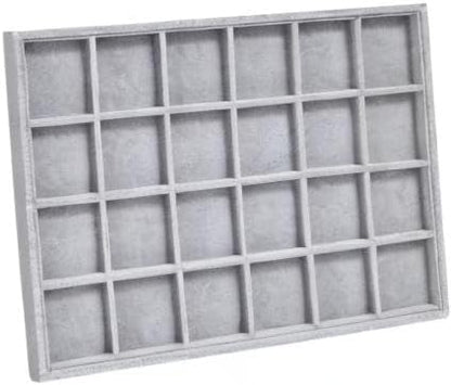 Juvale Velvet Jewelry Organizer Tray - Earring Tray Insert with 24 Compartments - Stackable Jewelry Drawer Organizer - Includes Bracelet Holder Slots - Gray, 14 x 10 in