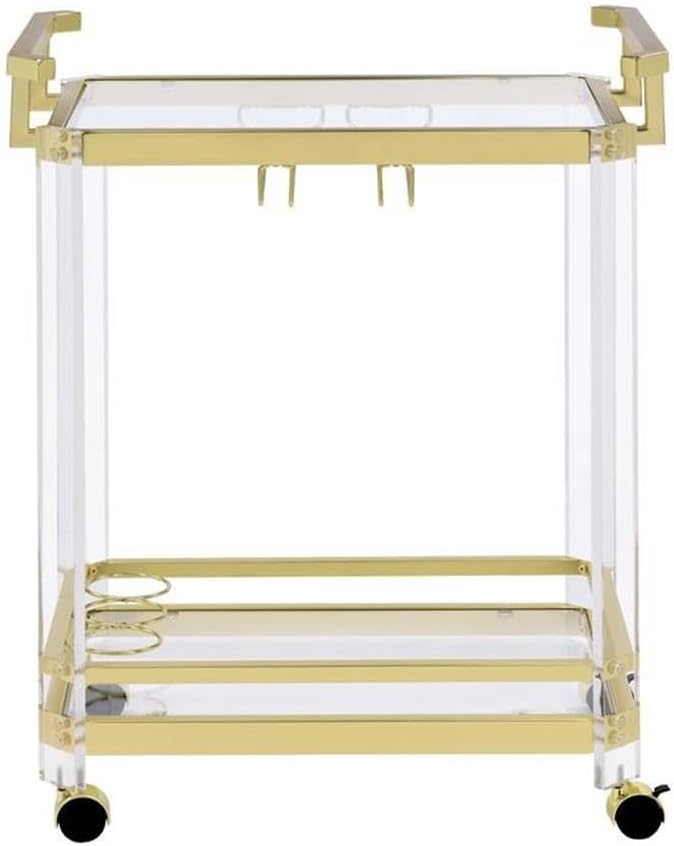 BOWERY HILL Modern Acrylic and Finished Metal Serving Cart in Gold