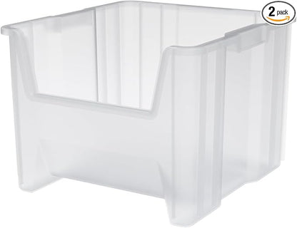 Akro-Mils 13018 Stak-N-Store Heavy Duty Stackable Open Front Plastic Storage Container Bin, (17-1/2-Inch x 16-1/2-Inch x 12-1/2-Inch), Clear, (2-Pack)