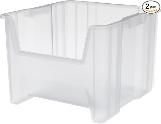Akro-Mils 13018 Stak-N-Store Heavy Duty Stackable Open Front Plastic Storage Container Bin, (17-1/2-Inch x 16-1/2-Inch x 12-1/2-Inch), Clear, (2-Pack)