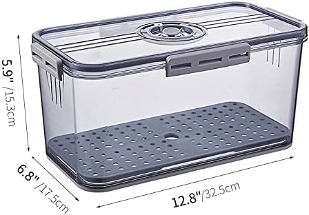 Huaqinglian Fridge Produce Saver Food Storage Bin with removable Drain Tray, Stackable Refrigerator Organizer Fresh Keeper Container with timer lid For Kitchen Produce Fruit Vegetables storage (5.1L)