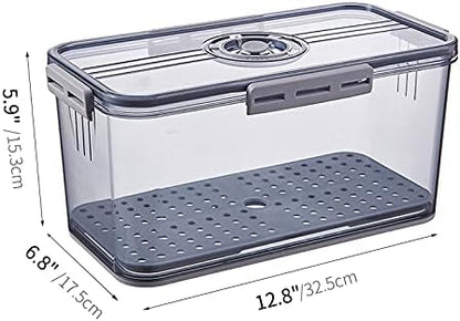 Huaqinglian Fridge Produce Saver Food Storage Bin with removable Drain Tray, Stackable Refrigerator Organizer Fresh Keeper Container with timer lid For Kitchen Produce Fruit Vegetables storage (5.1L)