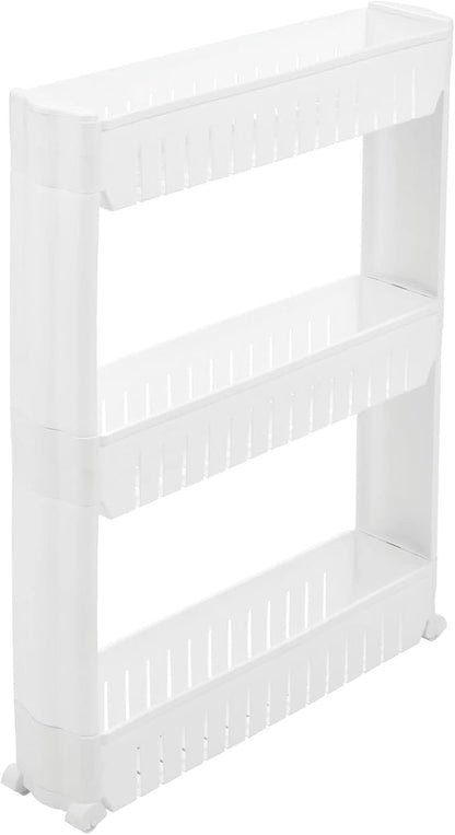 mDesign Slim Plastic Rolling Laundry Utility Cart, Portable Storage Organizer Trolley - Easy-Glide Wheels and 3 Heavy-Duty Shelves, for Laundry, Utility Room, Kitchen or Pantry Storage - White