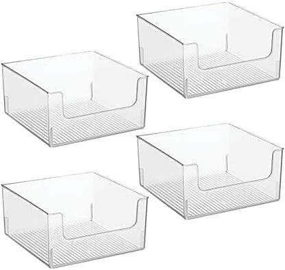 mDesign Modern Wide Plastic Open Front Dip Storage Organizer Bin Basket for Bathroom Organization - Vanity Shelf, Cubby, Cabinet, and Closet Organizing Decor - Ligne Collection - 4 Pack - Clear