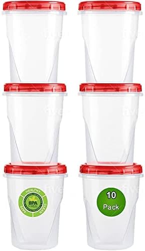 AQUA BLUE Soup Freezer Storage Containers with Twist Top Lids [32 Oz 10 Pack] Reusable Plastic Food Storage Containers with Screw On Lids, Leakproof, Stackable, Microwave Safe BPA Free