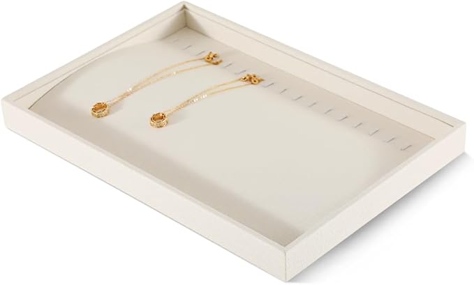 Dansmiy Linen Stackable Bracelet Necklace Storage Tray, Pendant Long Chain Jewelry Display Tray, Jeweler Shop Counter Showcase Table Top Organizers, Makeup Table Drawer Insert Jewelry Tray