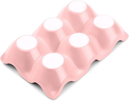 Flexzion Porcelain Egg Crate - 6-Egg Capacity Ceramic Egg Tray, Half Dozen Egg Holder for Fridge, Countertop Display - Pink Decorative Serving Dish and Storage Organizer, 2 Pack