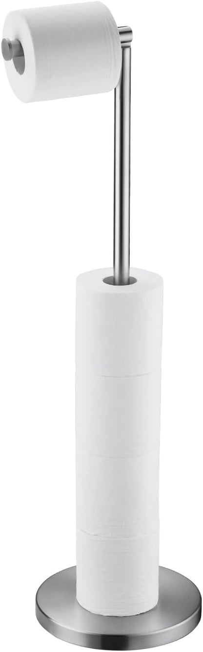 BAGNOLUX Bathroom Toilet Paper Holder Stand with Reserve, SUS304 Stainless Steel Rustproof Pedestal Tissue Roll Holder Heavy Duty, Brushed Nickel