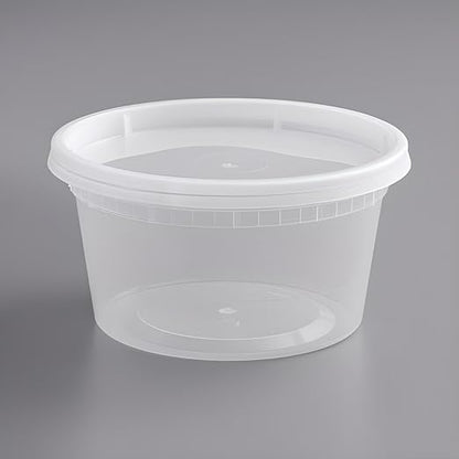 OCS Parts Round Plastic Deli Containers with Lids | Stackable, Microwavable, Freezer and Dishwasher Safe BPA Free Food Prep and Storage Containers (240, Clear, 12 Ounce)