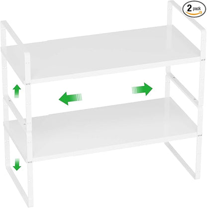 WEJIPP Cabinet Organizer Shelves,Expandable Cabinet Spice Racks,Stackable Shelves,Adjustable Storage Shelves for Kitchen Pantry Countertop Cupboards Bathroom,White,D:8.07",2 Packs