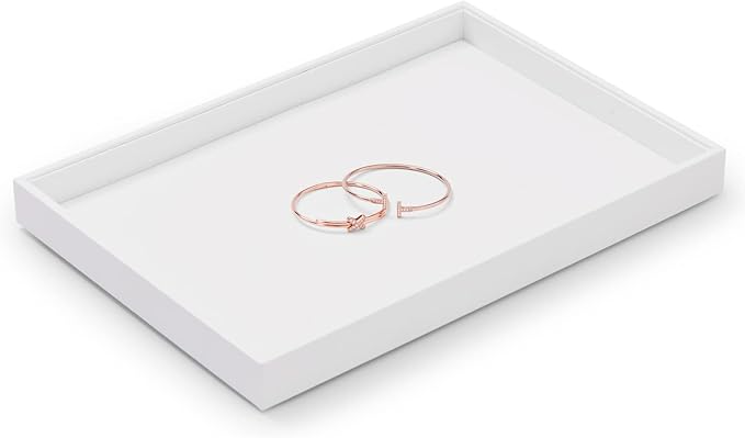 White Leather Jewelry Tray Necklace Bracelet Holder Stackable Jewelry Drawer Organizer Tray for Necklace Bracelets Watches Earring Ring Storage Display