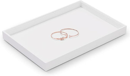 White Leather Jewelry Tray Necklace Bracelet Holder Stackable Jewelry Drawer Organizer Tray for Necklace Bracelets Watches Earring Ring Storage Display