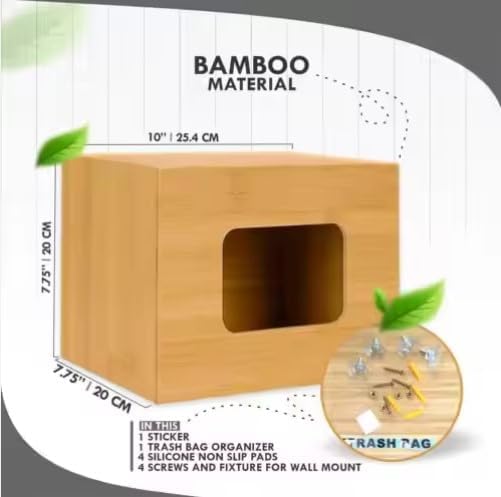 Extra Large Trash Bag Organizer, Garbage Bag Roll Holder Under Sink, Bamboo Wall Mounted Kitchen Trash Bag Holder, Bamboo Wood Garbage Bag Dispenser