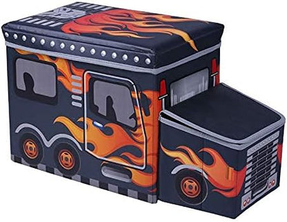 KAP Toy box for boys, Junior size, interactive Light up LED Toy chest, Children's Decorative Racing Truck Storage Bin, Toy Storage, Foldable Storage/Toy Box, Pop up Organizer, (Racing Collection)