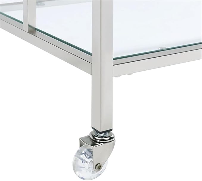 BOWERY HILL Contemporary Clear Tempered Glass Serving Bar Cart