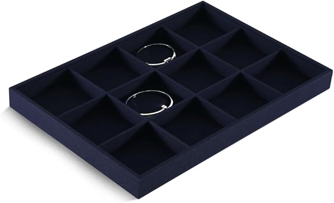 Dansmiy Linen 12 Grid Stackable Bangle Storage Tray, Bracelet Watch Display Tray, Jewelry Shop Counter Showcase Table Top Organizers, Makeup Table Drawer Insert Jewelry Tray