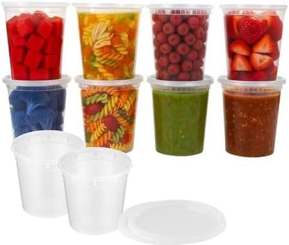 ProTakeOut 24oz [20 set] Heavy Duty Plastic Deli Container | BPA-Free Food Storage with Airtight Leak‑Proof Lids | Microwave, Freezer & Dishwasher Safe – Stackable, Bulk Reusable Soup & Meal Prep Tub