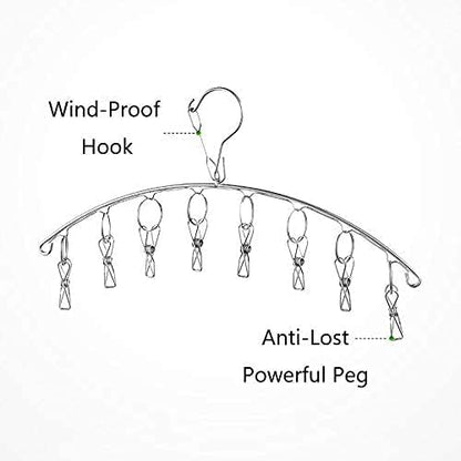 6 Pack Laundry Drying Hanger Rack, Stainless Steel Sock Underwear Peg Hanger with 10 Pegs Windproof Hokk