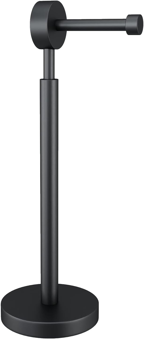 YUMORE Toilet Paper Holder Stand,Freestanding Bathroom Metal Black Matte Tissue Roll Holder for Modern Bathroom