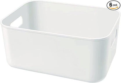 Set Of 6 Plastic Storage Bins,Versatile Kitchen Pantry Organization and Storage,for Plastic Storage Container Under Bed,Under Sink Bathroom Organizer (White, 6 Pack Small