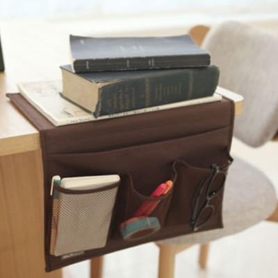 Meeall Bedside Storage Organizer with Pockets, Bedside Organizer Caddy for Remote Control, Table Cabinet, Phones, Magazines, Tablets, Accessories, Brown