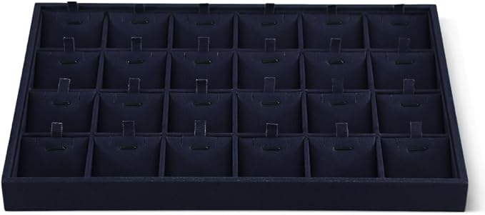 Dansmiy Linen Stackable Necklace Storage Tray, 24 Grid Pendant Display Tray, Jewellery Shop Counter Showcase Table Top Organizers, Makeup Table Drawer Insert Jewelry Tray