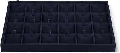 Dansmiy Linen Stackable Necklace Storage Tray, 24 Grid Pendant Display Tray, Jewellery Shop Counter Showcase Table Top Organizers, Makeup Table Drawer Insert Jewelry Tray