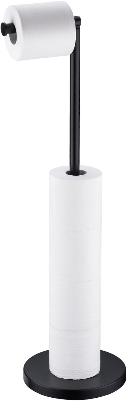 BAGNOLUX Bathroom Toilet Paper Holder Stand with Reserve, SUS304 Stainless Steel Rustproof Pedestal Tissue Roll Holder Heavy Duty (Matte Black)