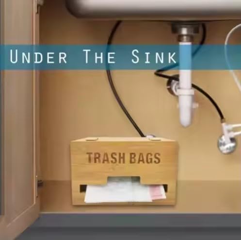 Extra Large Trash Bag Organizer, Garbage Bag Roll Holder Under Sink, Bamboo Wall Mounted Kitchen Trash Bag Holder, Bamboo Wood Garbage Bag Dispenser