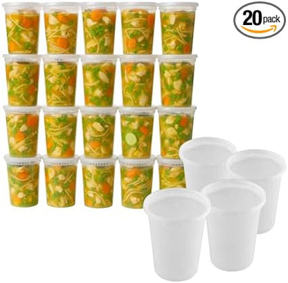 ProTakeOut 32oz [20 set] Heavy Duty Plastic Deli Container | BPA-Free Food Storage with Airtight Leak‑Proof Lids | Microwave, Freezer & Dishwasher Safe – Stackable, Bulk Reusable Soup & Meal Prep Tub