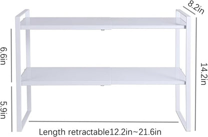 2-Tier Expandable Organizer Shelf for Kitchen Cabinet, Countertop, Pantry & Under-Sink Storage(white)