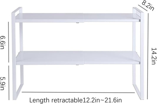 2-Tier Expandable Organizer Shelf for Kitchen Cabinet, Countertop, Pantry & Under-Sink Storage(white)