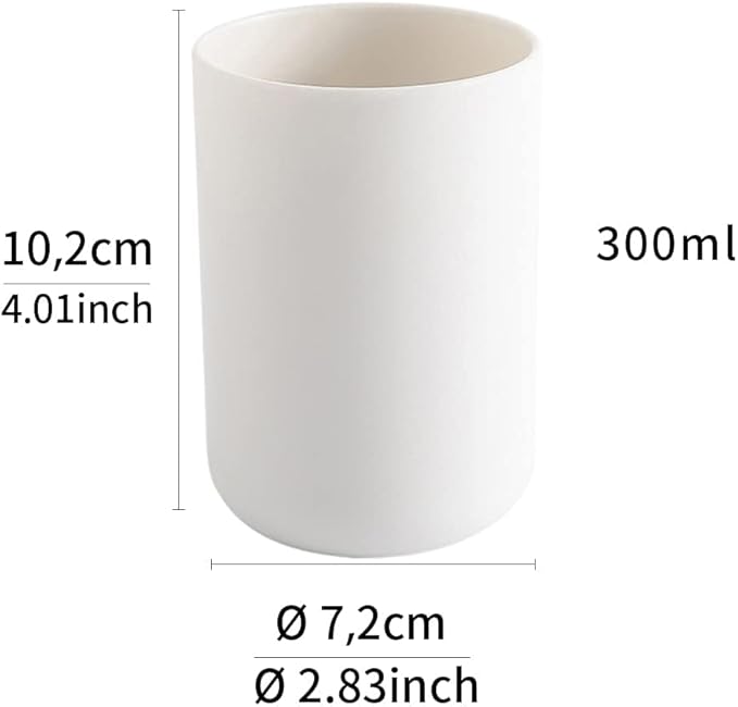 wongwongcat Bathroom Tumblers 2Pcs, Mouthwash Cup, Toothbrush Holders, Drink Mug, Pen Holder, Unbreakable Dishwasher Safe, 10fl.oz(300ml)/Pcs (White & White)