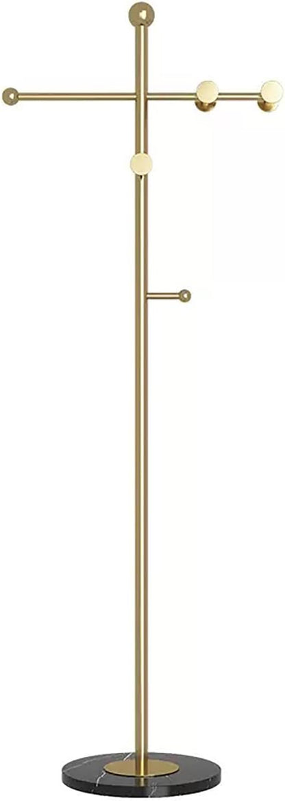 Modern Metal Coat Rack Stand, Heavy Duty T-shaped Coat Rack Freestanding with Natural Marble Base, 8 Hooks, Ideal for Bedroom, Entryway, Hallway, Office, Gifts for Women, for Mom, for Men (Gold)
