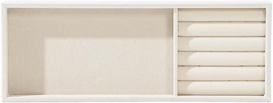 Divided Drawer Organizer Tray, Velvet Jewelry Storage Tray, Necklace Bracelet Ring Earring Display Tray,Bedside Nightstand Desk Holder Tray for Phone Watch Sunglasses Cosmetics Storage/Beige/2grid