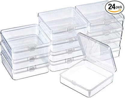 SATINIOR 24 Packs Small Clear Plastic Beads Storage Containers Box with Hinged Lid for Storage of Small Items, Crafts, Jewelry, Hardware (3.7 x 3.7 x 1.18 Inches)